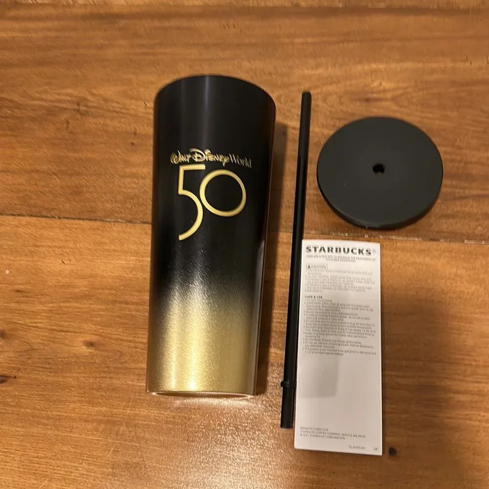 Starbucks Walt Disney World 50th Anniversary Black &‎ Gold Tumbler New in Box